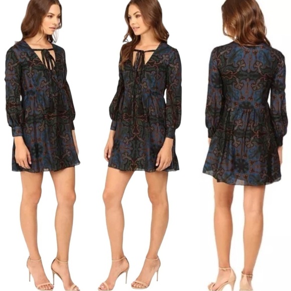 Revolve Rachel Zoe Silk Liridona Mini Dress Blue Size 2 XS V Neck Plunge Ruffle - Picture 13 of 17